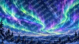 ラップランドの夜空を舞う緑と紫のオーロラ