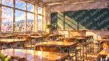 桜の舞い散る春の木漏れ日教室