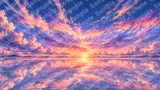 ウユニ塩湖の上下対称な天空鏡張り（夕暮れ）