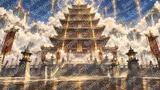 雲を突く巨大な仙界の九層天塔