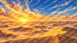 サハラ砂漠の黄金色の砂丘と地平線の朝焼け