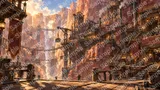 渓谷の断崖に建てられた鉱山都市