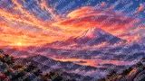 富士山頂にかかる巨大な吊るし雲（笠雲）と夕日