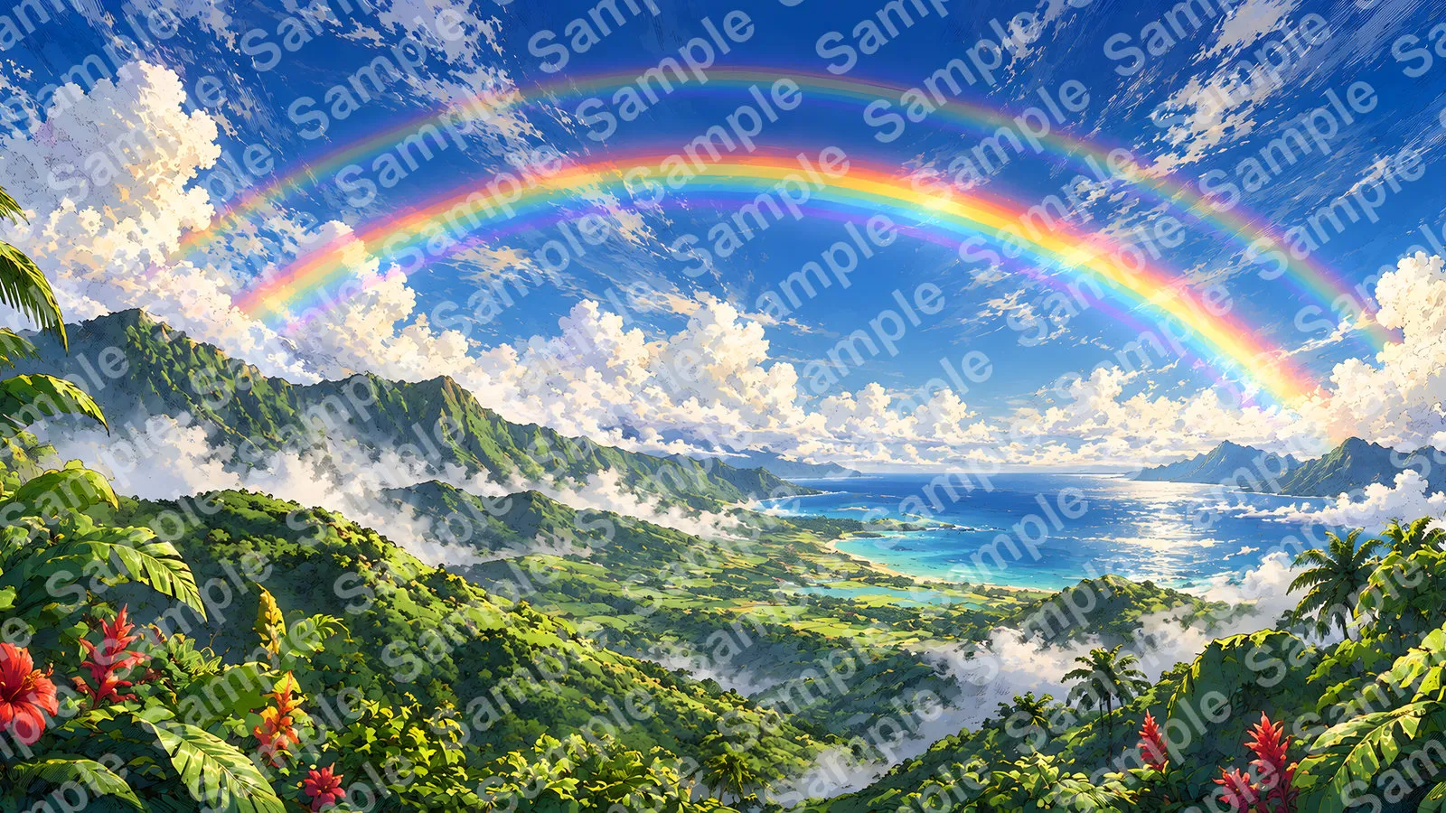 ハワイのスコール後に架かる二重の虹（ダブルレインボー）