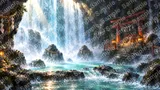 巨大な滝の背後に隠された龍神の祭壇