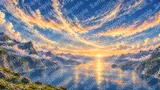 ノルウェーのフィヨルドに映る沈まない太陽（白夜）