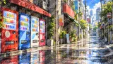 雨の夜の自販機コーナー（ポツンと光る孤島）