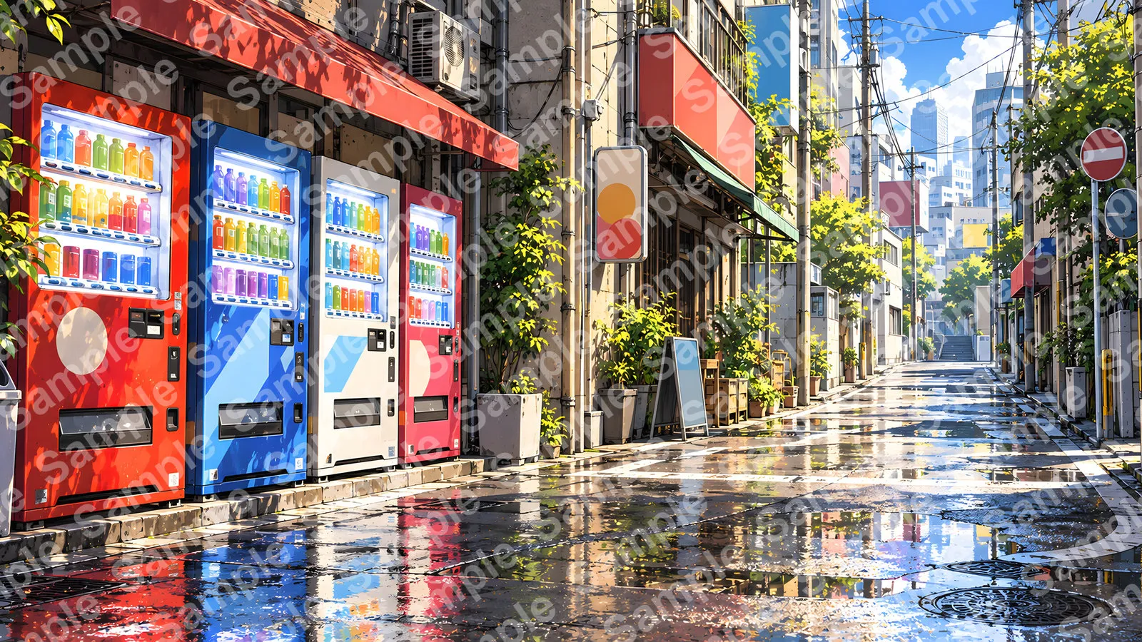 雨の夜の自販機コーナー（ポツンと光る孤島）
