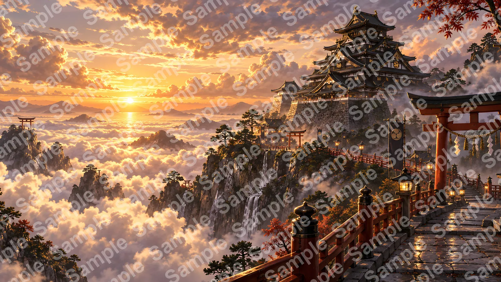 雲海を望む天空の漆黒城（天守閣）