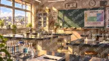 人体模型とフラスコが並ぶ理科室（化学室）