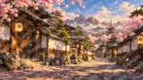桜舞い散る城下の武家屋敷街