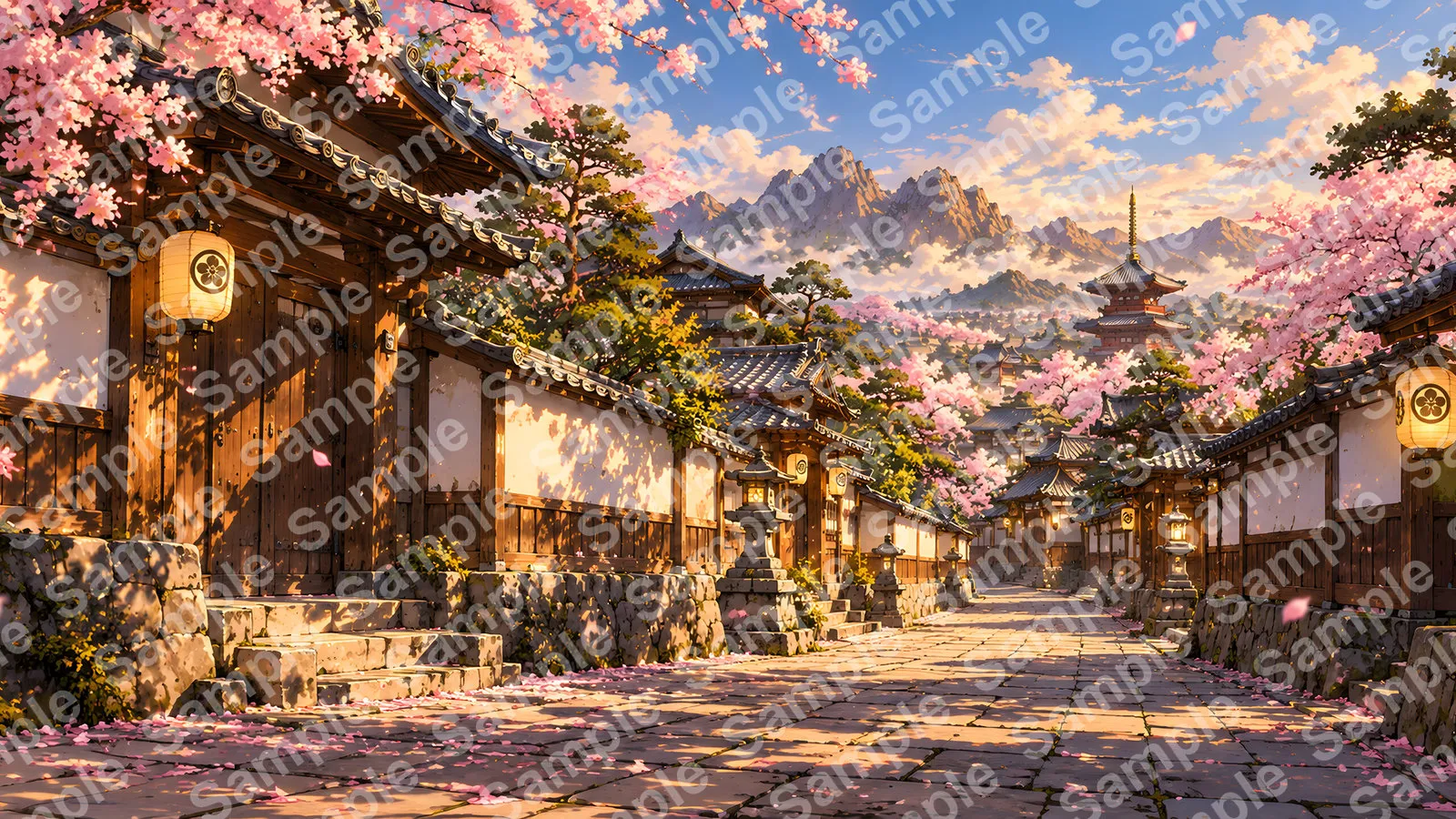 桜舞い散る城下の武家屋敷街