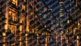 夜の丸の内オフィス街（整然とした窓の明かりと静寂）