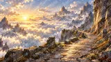 雲海を見下ろす断崖絶壁の山道
