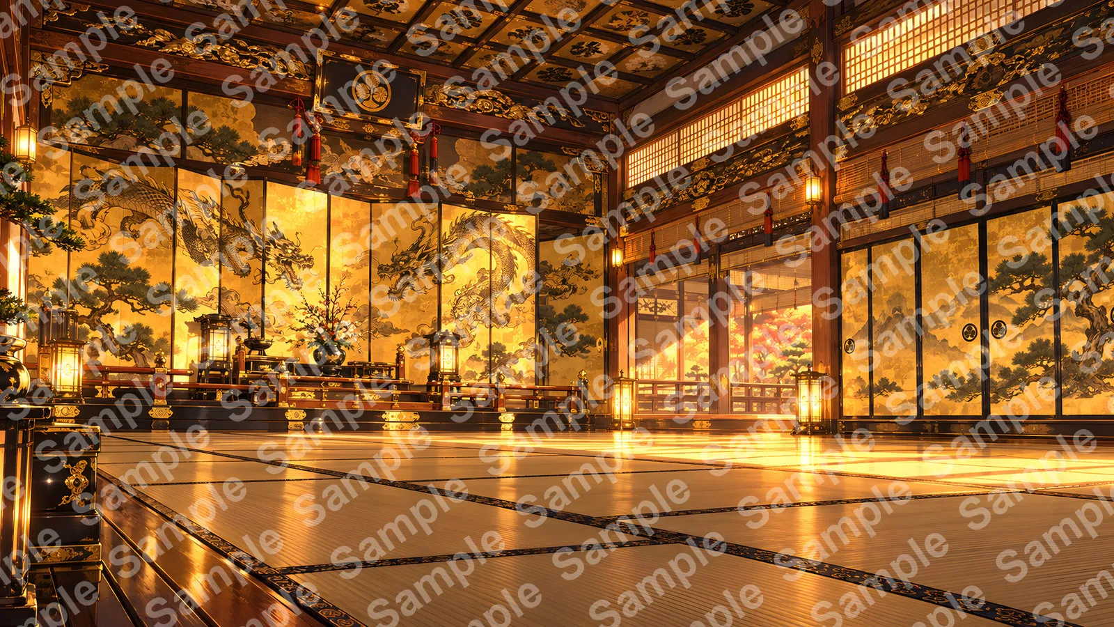 大名屋敷の豪華な金碧障壁画の広間