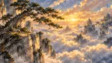断崖絶壁にそびえる雲煙の古松