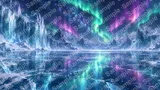 永久凍土の氷河とオーロラの夜空