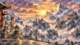 万年雪を戴く霊峰と紫の雲海