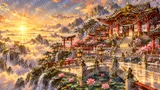 黄金の瓦が輝く極楽浄土風の城郭宮殿