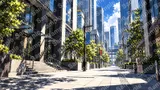 晴天のビル街に映る濃密な黒い影（夏の真昼）