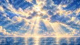 積乱雲から放射状に伸びる天使の梯子（薄明光線）