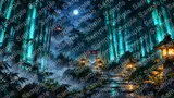青い光を放つ竹林の幽玄な回廊