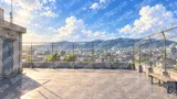 青空と金網フェンスが広がる学校の屋上