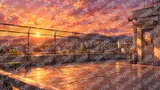 黄昏時の屋上（夕焼け空と街並みのシルエット）