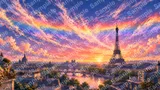 パリのエッフェル塔と夕暮れの紫色のマジックアワー