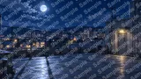 満月の光と夜景が広がる夜の屋上