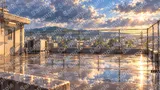 雨上がりの屋上（水たまりと晴れ間）
