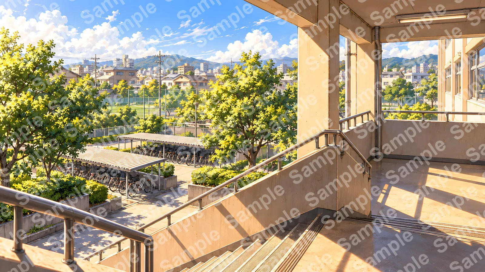 中庭を見下ろす校舎の外階段