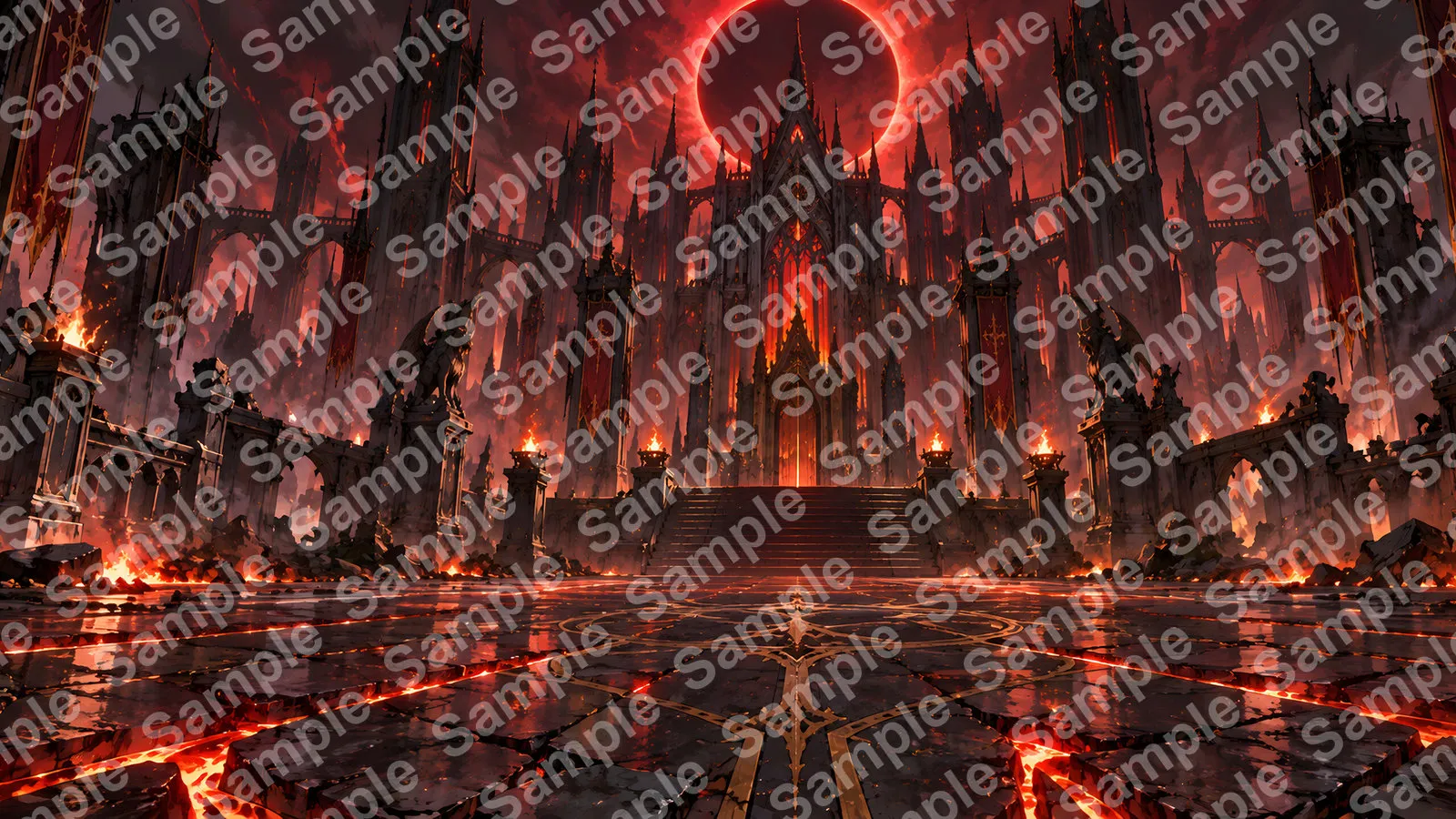 魔王城の前庭（裂けた大地と赤き月）