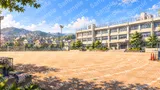 白線が引かれた広大なグラウンド（朝の光）