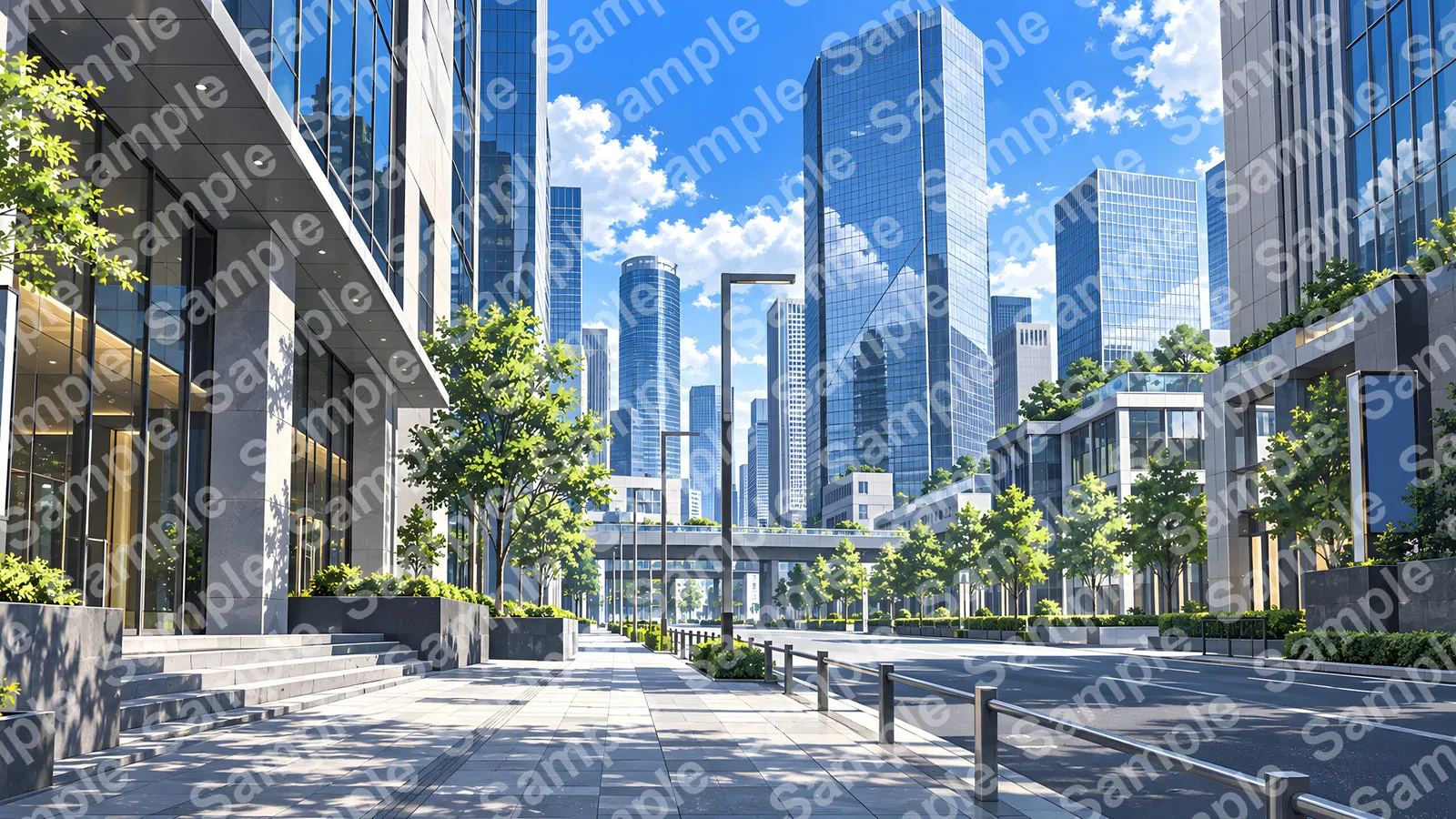 港区のオフィス街の黄昏（グラデーション空と点灯し始めるビル）