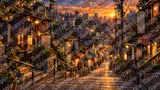 谷中銀座商店街の「夕やけだんだん」（階段と夕日の影）