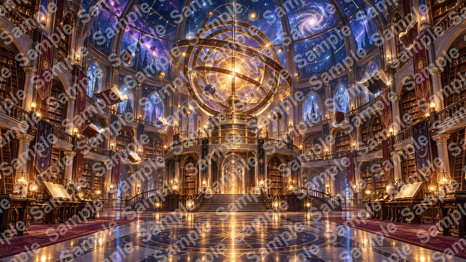 大魔術師の星空図書館（天球儀と浮遊する本）