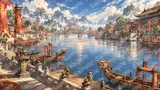 龍船（ドラゴンボート）が競い合う端午節の河川