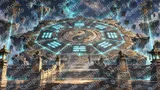 八卦陣の形をした浮遊石盤と星空の陣術場