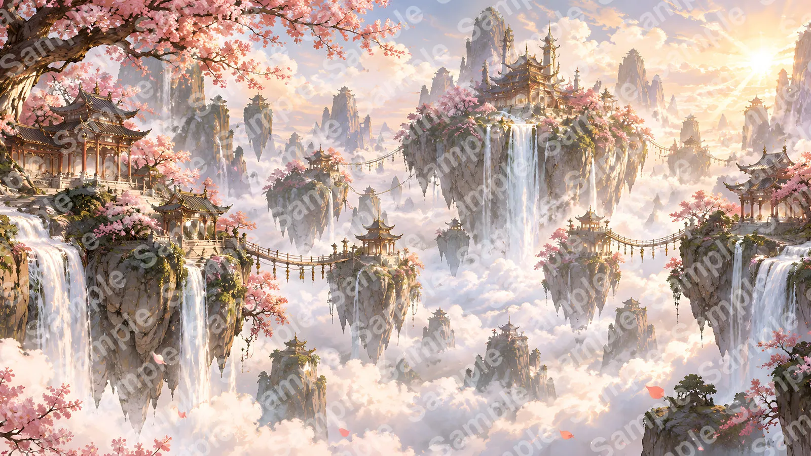 夢幻の桃源郷（ピンクの桃花と浮遊岩）
