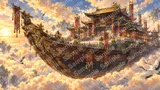 雲上の宝船（飛空艇）と夕映えの仙界航路